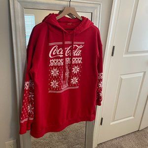 Coca Cola Men's Red Snowflake Ugly Christmas Holiday Hoodie Sweatshirt Size XXL